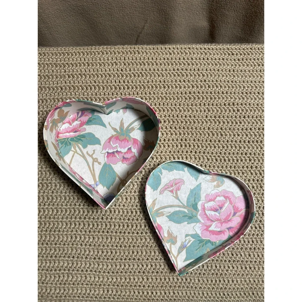 Vintage Floral Heart Shaped Decorative Storage Gift Box Pink Rose Cottagecore